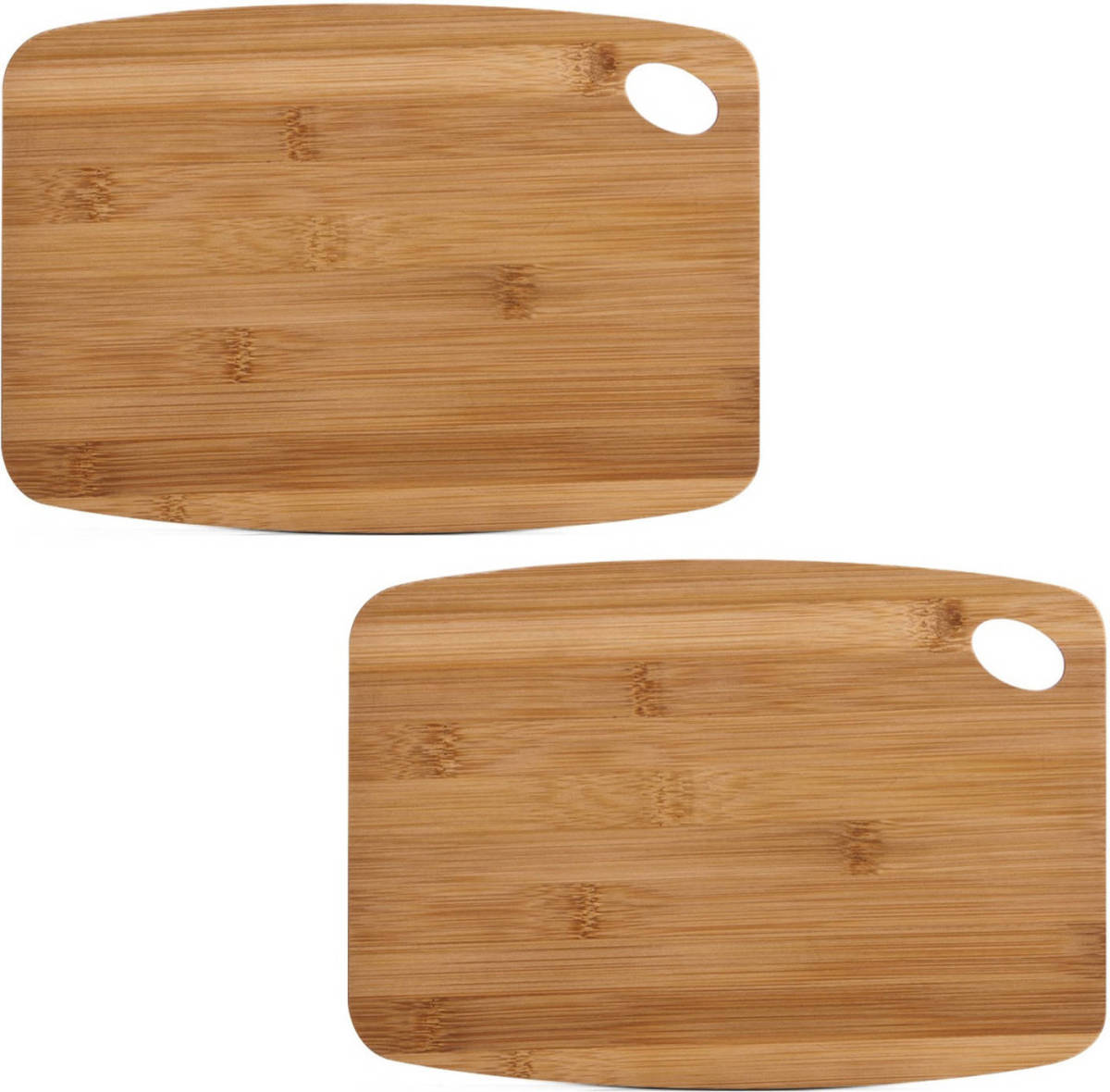 Zeller 2x Rechthoekige Bamboe Houten Snijplanken Met Oog 26 Cm - Snijplanken