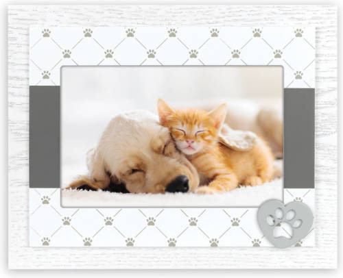 ZEP Houten Fotolijstje Wit/grijs Met Honden/katten Pootje Geschikt Voor Een Foto Van 10 X 15 Cm - Fotolijsten