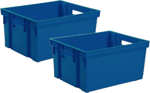 Eda Plastique 2x Stuks Kunststof Opbergkratten Stapelbaar Donkerblauw L44 X B35 X H24 Cm - Opbergbox
