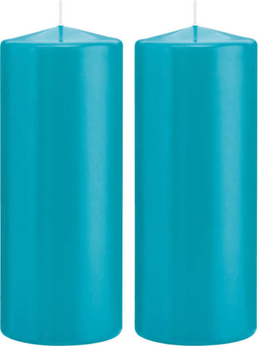 Trend Candles 2x Turquoise Blauwe Cilinderkaarsen/stompkaarsen 8 X 20 Cm 119 Branduren - Stompkaarsen