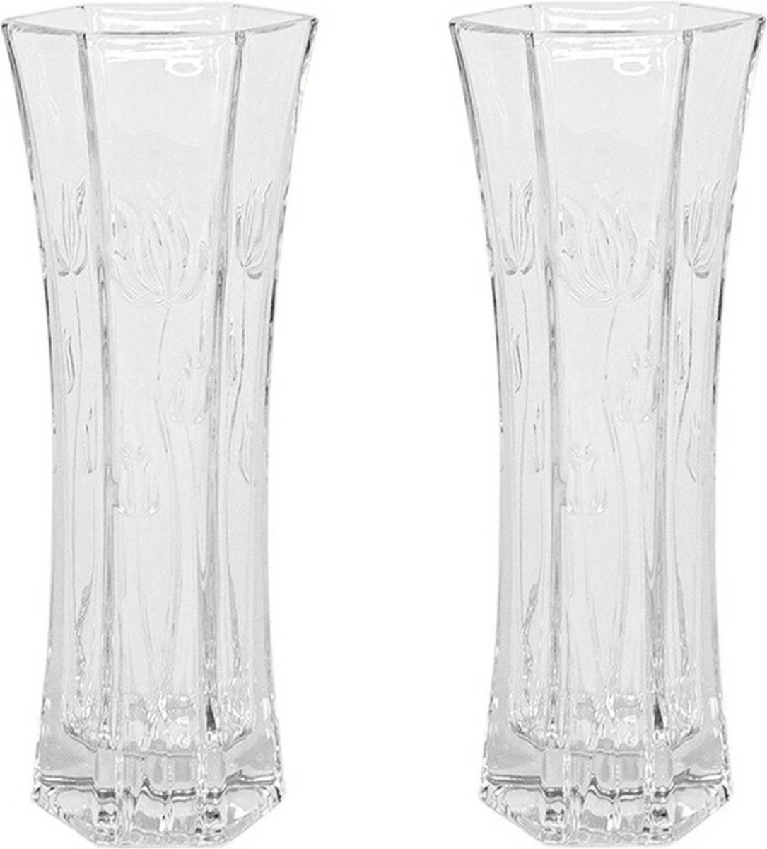 Gerim Set Van 2x Stuks Bloemenvazen Van Ornament Glas 29 X 11 Cm - Vazen