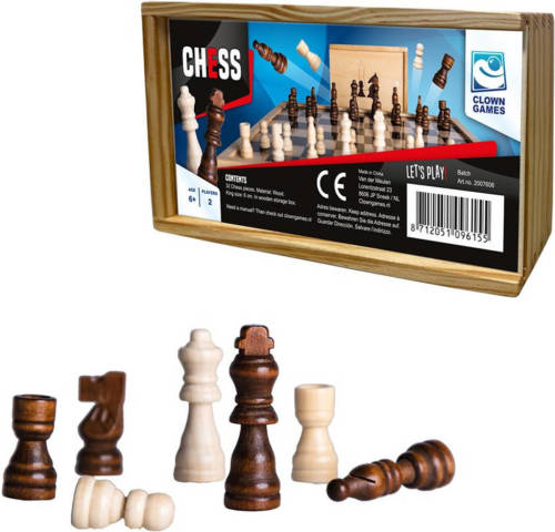 Clown Games Set Van 32x Stuks Houten Schaakstukken In Opbergkistje - Denkspellen