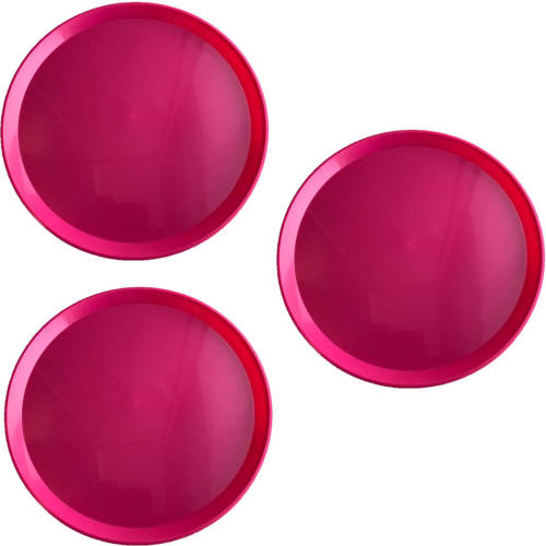 Hega Hogar 3x Stuks Roze Rond Dienbladen/serveerbladen Van Kunststof 34 Cm - Dienbladen