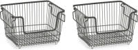 Zeller 2x Zwarte Opberg/opruim Mandjes Stapelbaar 33 Cm - Opbergmanden