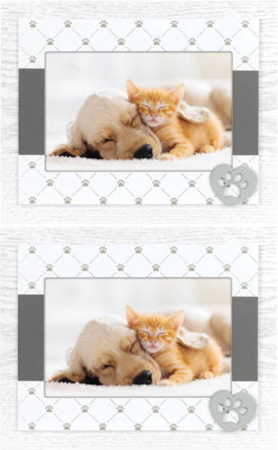 ZEP 2x Stuks Houten Fotolijstje Wit/grijs Met Honden/katten Pootje Geschikt Voor Een Foto Van 10 X 15 Cm - Fotolijsten