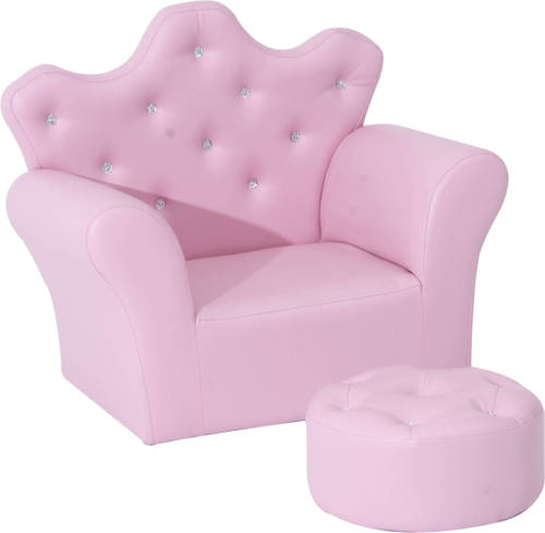 Zenzee Kindersofa Met Poef - Kinder Fauteuil - Kinder Relax Stoel Met Voetenbank - Kunstleer - Roze