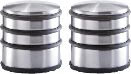 Zeller Set Van 2x Stuks Rvs Deurstoppers Rond 6,5 X 7 Cm - Deurstoppers