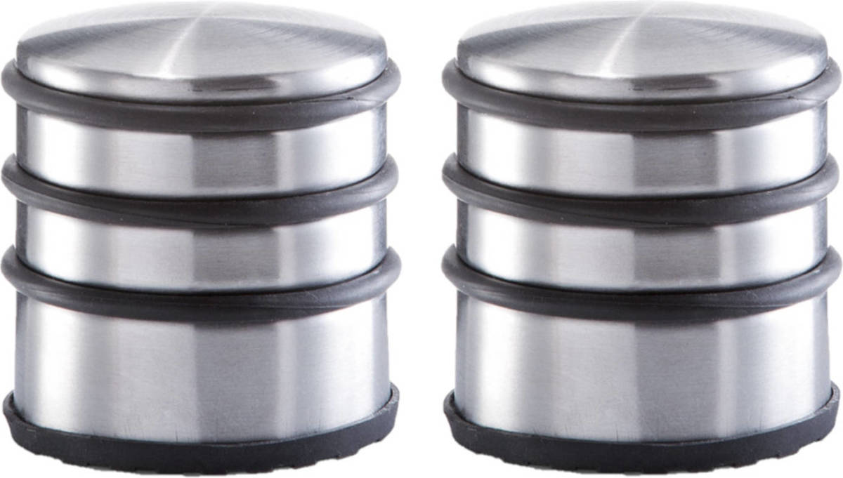 Zeller Set Van 2x Stuks Rvs Deurstoppers Rond 6,5 X 7 Cm - Deurstoppers