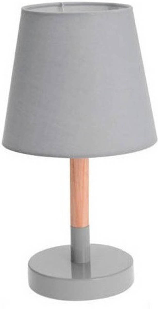 Trendoz Grijze Tafellamp/schemerlamp Hout/metaal 23 Cm - Tafellampen