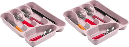 Forte Plastics 2x Stuks Bestekbakken/bestekhouders 5-vaks Roze L27 X B34 X H5 Cm - Bestekbakken
