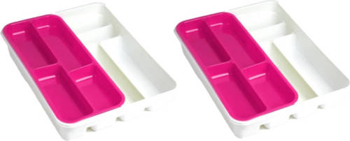 Forte Plastics 2x Stuks Witte Bestekbak Inzetbakken Met Roze Oplegbakje Kunststof L40 X B30 Cm - Bestekbakken
