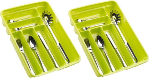 Forte Plastics 2x Stuks Bestekbakken/bestekhouders 6-vaks Lime Groen L40 X B30 X H7 Cm - Bestekbakken