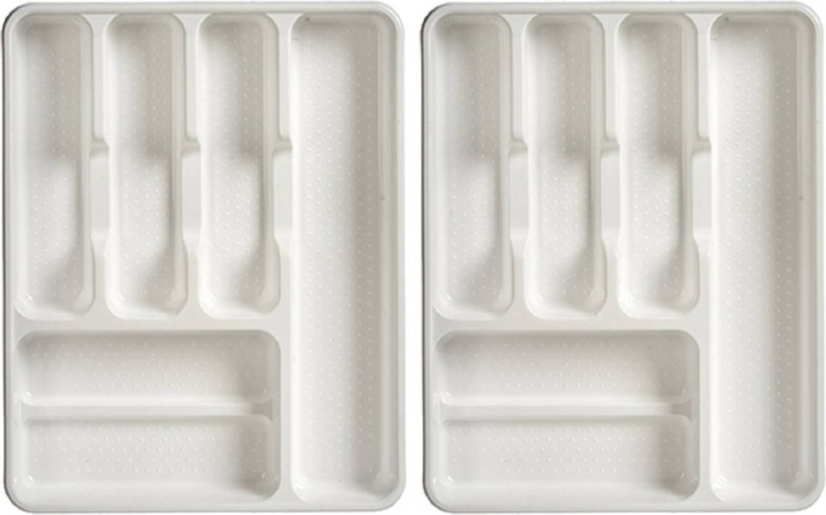 Arte r Set Van 2x Stuks Kunststof Bestekbakken/bestekhouders 6-vaks Wit 38 X 30 Cm - Bestekbakken