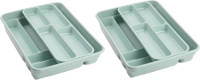 Forte Plastics 2x Stuks Bestekbakken/bestekhouders 2 Lagen Mintgroen L40 X B30 X H7 Cm - Bestekbakken