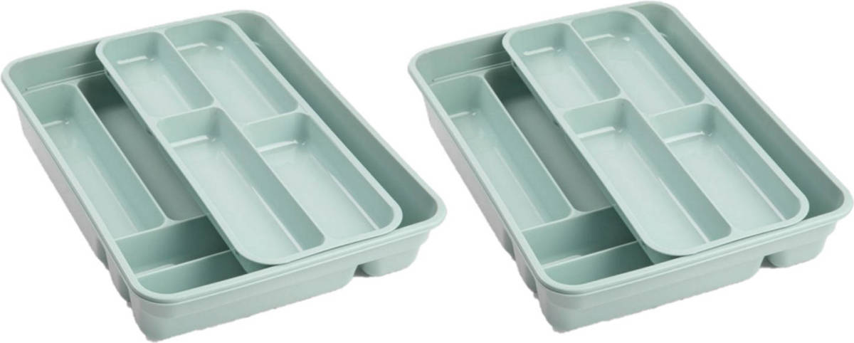 Forte Plastics 2x Stuks Bestekbakken/bestekhouders 2 Lagen Mintgroen L40 X B30 X H7 Cm - Bestekbakken