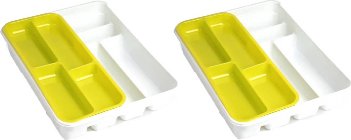 Forte Plastics 2x Stuks Witte Bestekbak Inzetbakken Met Geel Oplegbakje Kunststof L40 X B30 Cm - Bestekbakken