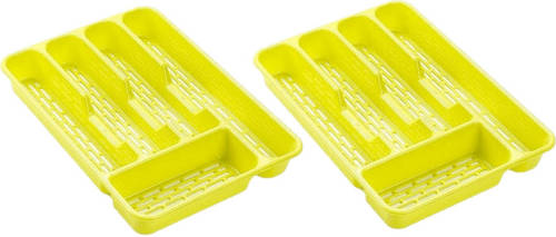 Forte Plastics 2x Stuks Bestekbakken/bestekhouders 5-vaks Lime Groen L33 X B24 X H4 Cm - Bestekbakken