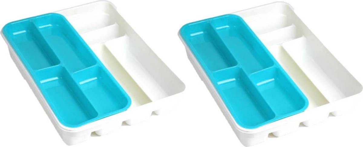 Forte Plastics 2x Stuks Witte Bestekbak Inzetbakken Met Blauw Oplegbakje Kunststof L40 X B30 Cm - Bestekbakken