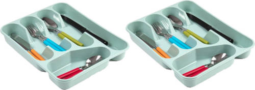 Forte Plastics 2x Stuks Bestekbakken/bestekhouders 5-vaks Mintgroen L27 X B34 X H5 Cm - Bestekbakken