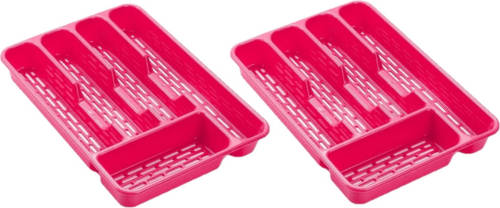 Forte Plastics 2x Stuks Bestekbakken/bestekhouders 5-vaks Roze L33 X B24 X H4 Cm - Bestekbakken