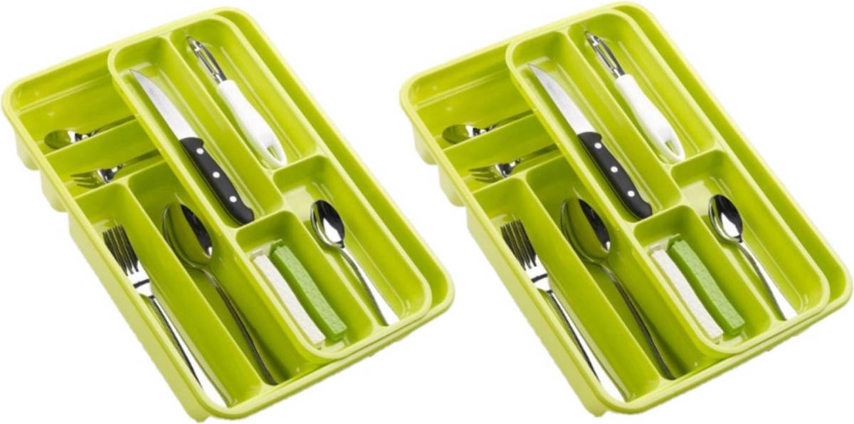 Forte Plastics 2x Stuks Bestekbakken/bestekhouders 2 Lagen Lime Groen L40 X B30 X H7 Cm - Bestekbakken