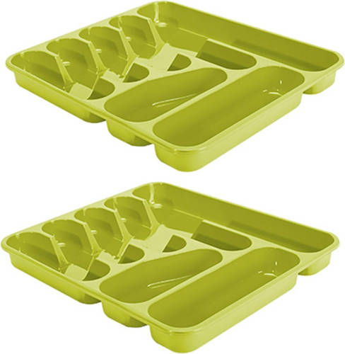 Hega Hogar 2x Stuks Bestekbakken/bestekhouders 7-vaks Lime Groen 37 X 42 X 5 Cm - Bestekbakken