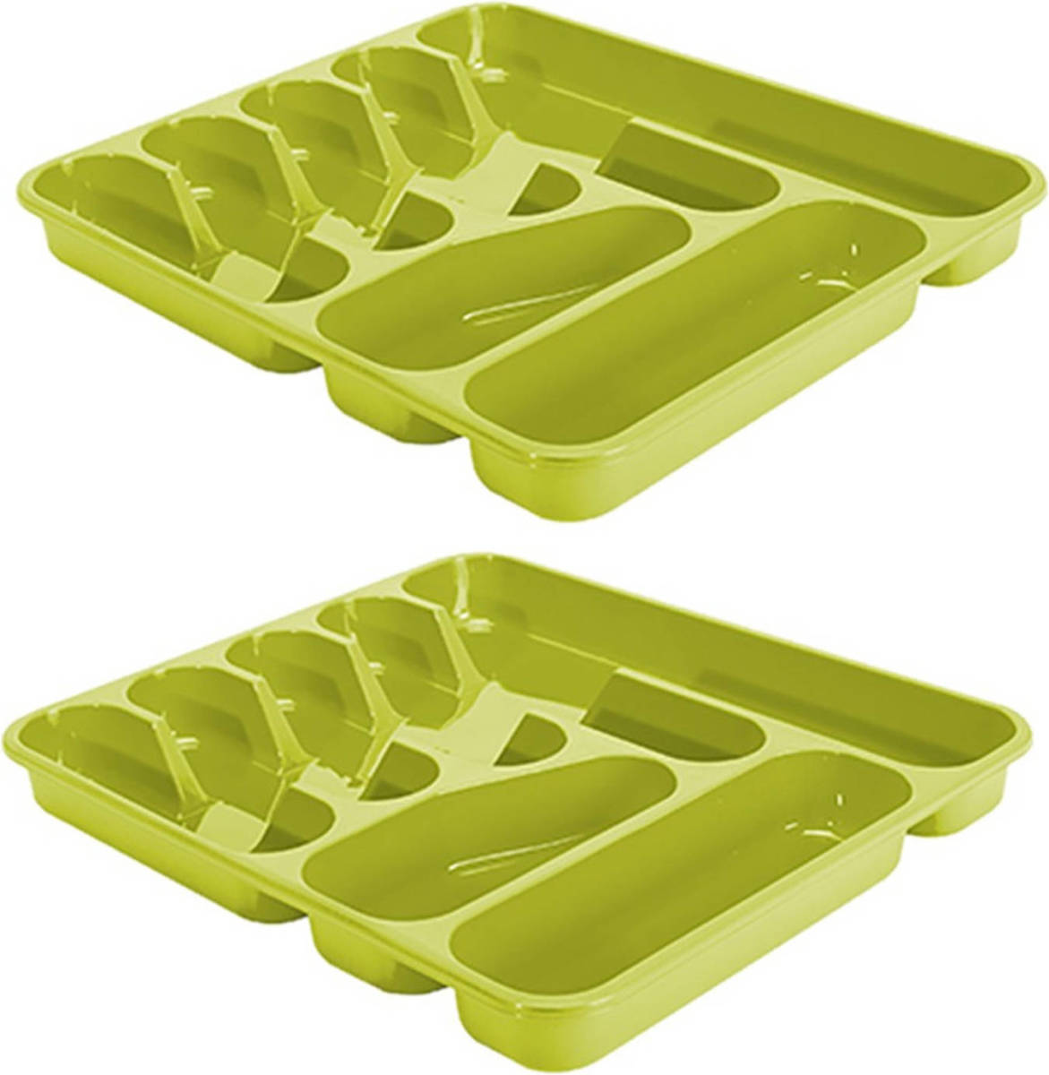Hega Hogar 2x Stuks Bestekbakken/bestekhouders 7-vaks Lime Groen 37 X 42 X 5 Cm - Bestekbakken
