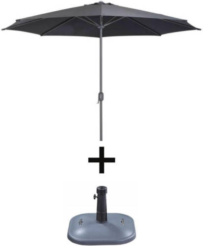 SenS-Line - Parasol Salou - Ø3m - 8-ribs- Polyester - Zwart - Met Parsolvoet Tim - 25 Kg