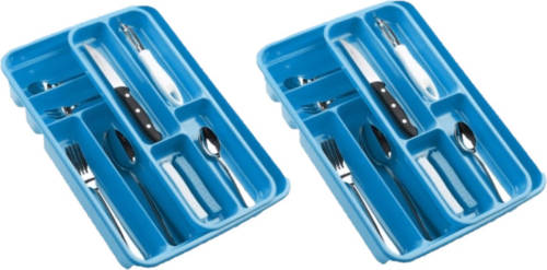 Forte Plastics 2x Stuks Bestekbakken/bestekhouders 2 Lagen Blauw L40 X B30 X H7 Cm - Bestekbakken