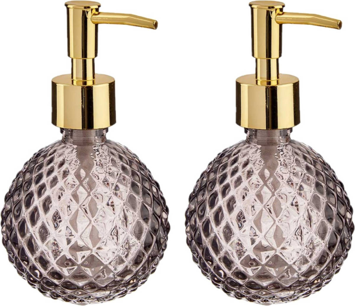Arte r 2x Stuks Zeeppompjes/zeepdispensers Rose Goud Rond Glas 200 Ml - Zeeppompjes