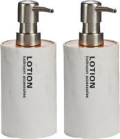 Arte r 2x Stuks Zeeppompjes/zeepdispensers Marmer Wit Kunststof 350 Ml - Zeeppompjes