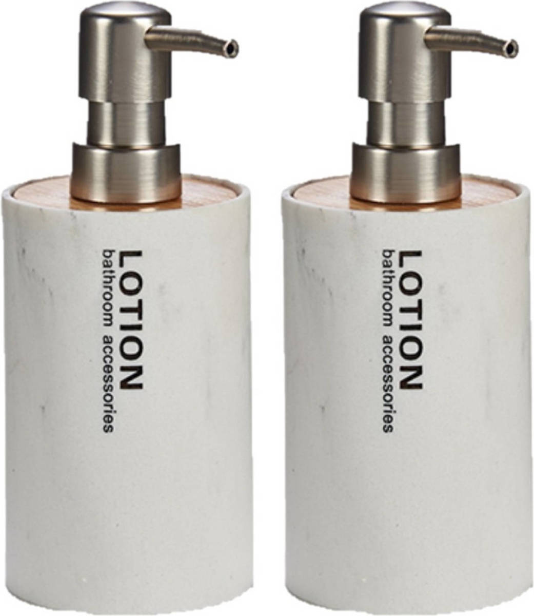 Arte r 2x Stuks Zeeppompjes/zeepdispensers Marmer Wit Kunststof 350 Ml - Zeeppompjes