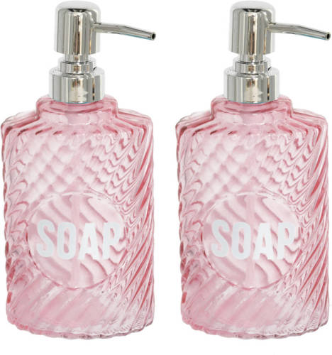 Gerim 2x Stuks Zeeppompjes/zeepdispensers Parel Roze Van Kunststof 500 Ml - Zeeppompjes