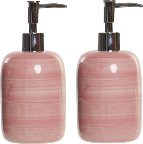 Items 2x Stuks Zeeppompjes/zeepdispensers Roze Polystone 300 Ml - Zeeppompjes