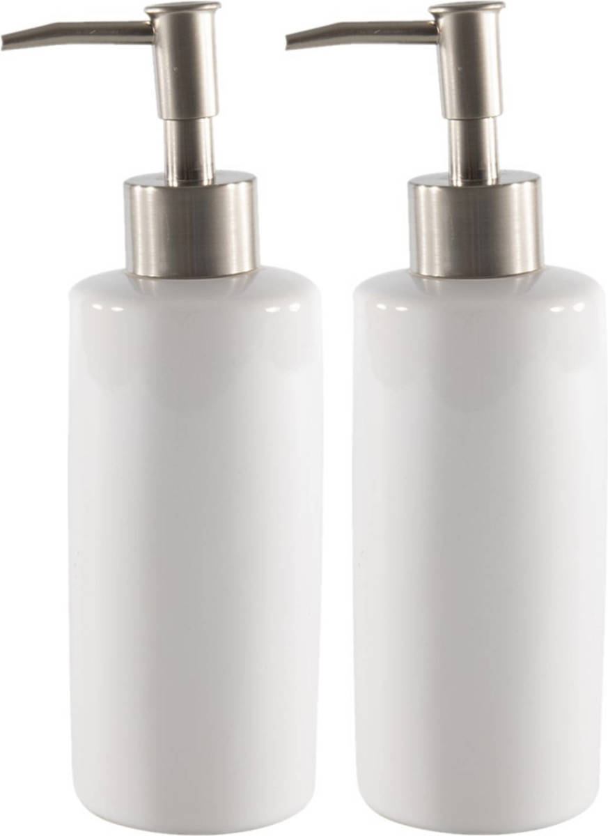 Luxury houseware Set Van 2x Stuks Zeeppompjes/zeepdispensers Wit Keramiek 20 Cm - Zeeppompjes
