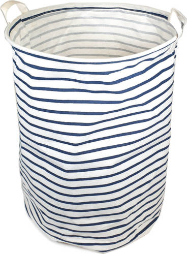 QUVIO Wasmand Rond Stof - Wit Met Blauwe Strepen