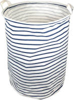 QUVIO Wasmand Rond Stof - Wit Met Blauwe Strepen