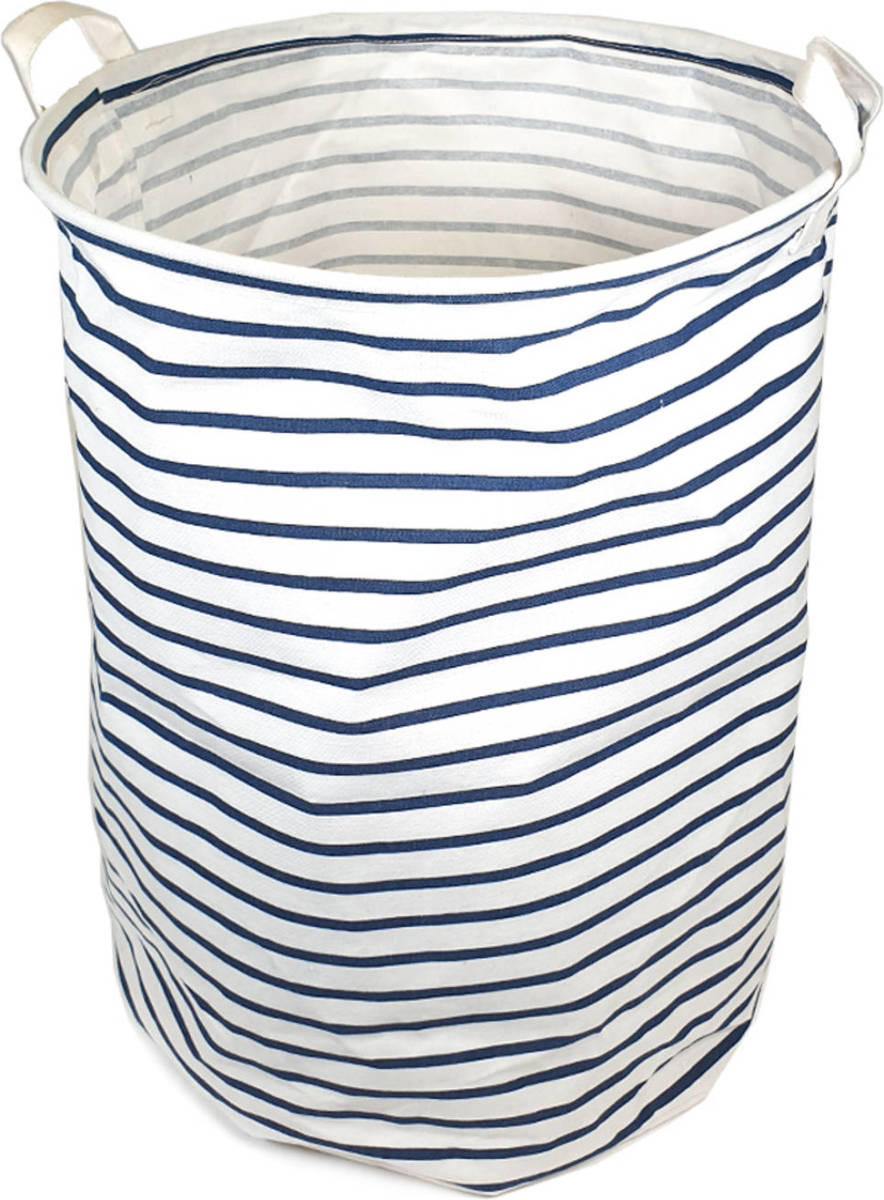QUVIO Wasmand Rond Stof - Wit Met Blauwe Strepen