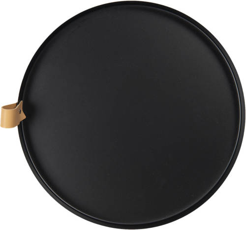 Clayre & Eef Decoratief Dienblad Ø 30x3 Cm Zwart Ijzer Rond Serveerschaal Zwart Serveerschaal