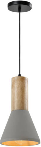 QUVIO Hanglamp Langwerpig Beton Met Hout Grijs - Quv5142l-grey