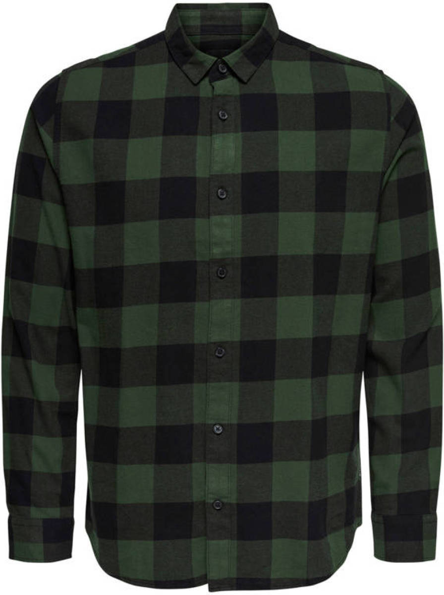 ONLY & SONS geruit slim fit overhemd groen