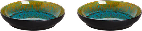 Palmer Bord Diep Lotus 21 Cm Zwart Turquoise Stoneware 2 Stuk(s)