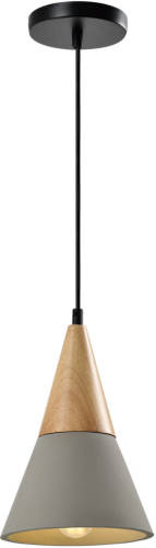 QUVIO Hanglamp Langwerpig Beton Met Hout Grijs - Quv5141l-grey