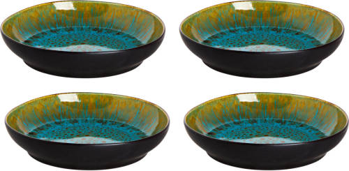 Palmer Bord Diep Lotus 21 Cm Turquoise Zwart Stoneware 4 Stuk(s)