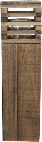 Clayre & Eef Windlicht 14x14x52 Cm Bruin Hout Kaarsenhouder Sfeerverlichting Bruin Kaarsenhouder Sfeerverlichting