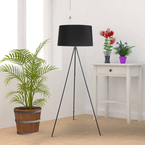 Zenzee Staande Vloerlamp Op Statief Minimalistisch Design - Staande Lamp Op Driepoot Modern - Zwart - 40w - 48 X 156 Cm