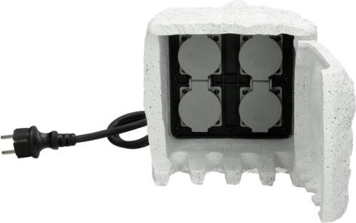 ECD Germany Buitencontactdoos 4-voudig In Steenoptiek Lichtgrijs Ip44 Weerbestendig