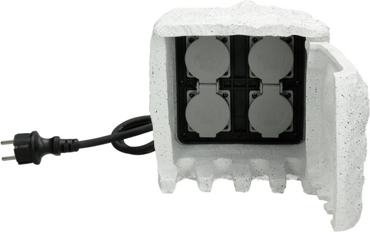 ECD Germany Buitencontactdoos 4-voudig In Steenoptiek Lichtgrijs Ip44 Weerbestendig