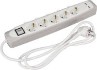 Perel Contactdoos Met 2 Usb-poorten 5-voudig Schuko Grijs En Wit