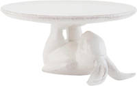 Clayre & Eef Taartplateau Op Voet Ø 17x8 Cm Wit Keramiek Rond Haas Etagère Taartschaal Serveerschaal Wit Etagère